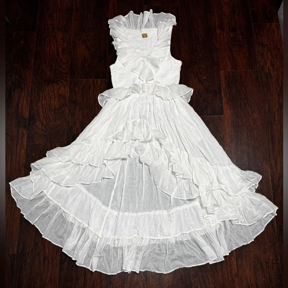 Free People Sunsational Midi Elegant White Ruffled Dress Small Nwt - Picture 2 of 14